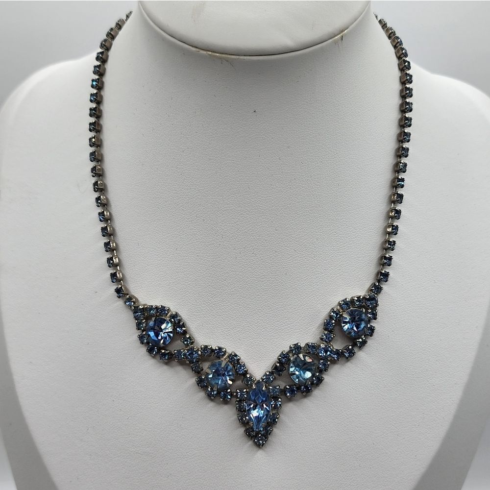 Blue Rhinestone Choker Necklace Vtg